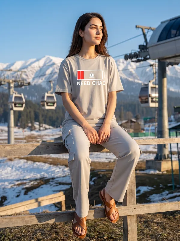 Fasense_Women's_"Need_Chai"_Tencel_Modal_Lycra_Oversized_Tshirt_and_Cargo_Set_-_Desi_Graphic_Night_Suit