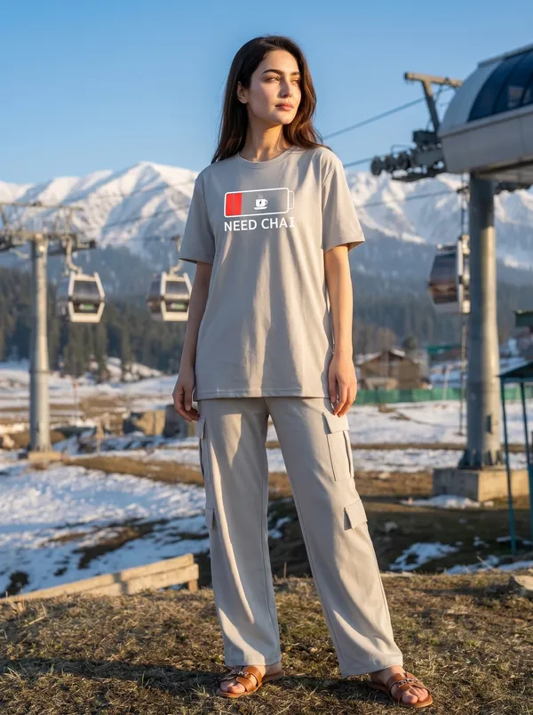 Fasense_Women's_"Need_Chai"_Tencel_Modal_Lycra_Oversized_Tshirt_and_Cargo_Set_-_Desi_Graphic_Night_Suit