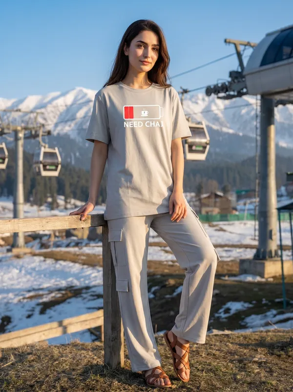 Fasense_Women's_"Need_Chai"_Tencel_Modal_Lycra_Oversized_Tshirt_and_Cargo_Set_-_Desi_Graphic_Night_Suit