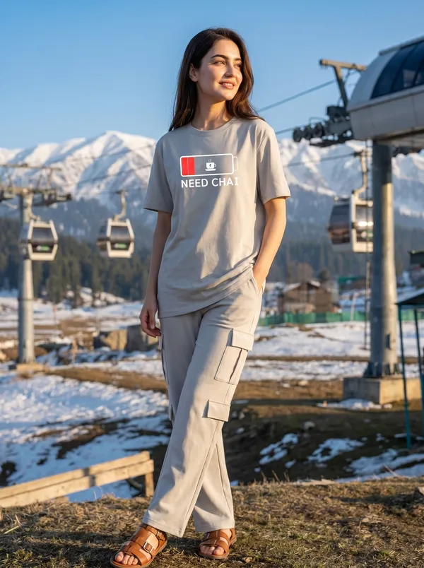 Fasense_Women's_"Need_Chai"_Tencel_Modal_Lycra_Oversized_Tshirt_and_Cargo_Set_-_Desi_Graphic_Night_Suit