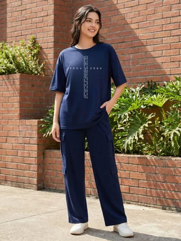 Fasense_Women's_Navy_Blue_Tencel_"Proverbs"_Printed_Night_Suit_-_Oversized_Top_And_Cargo_Pyjama_Set