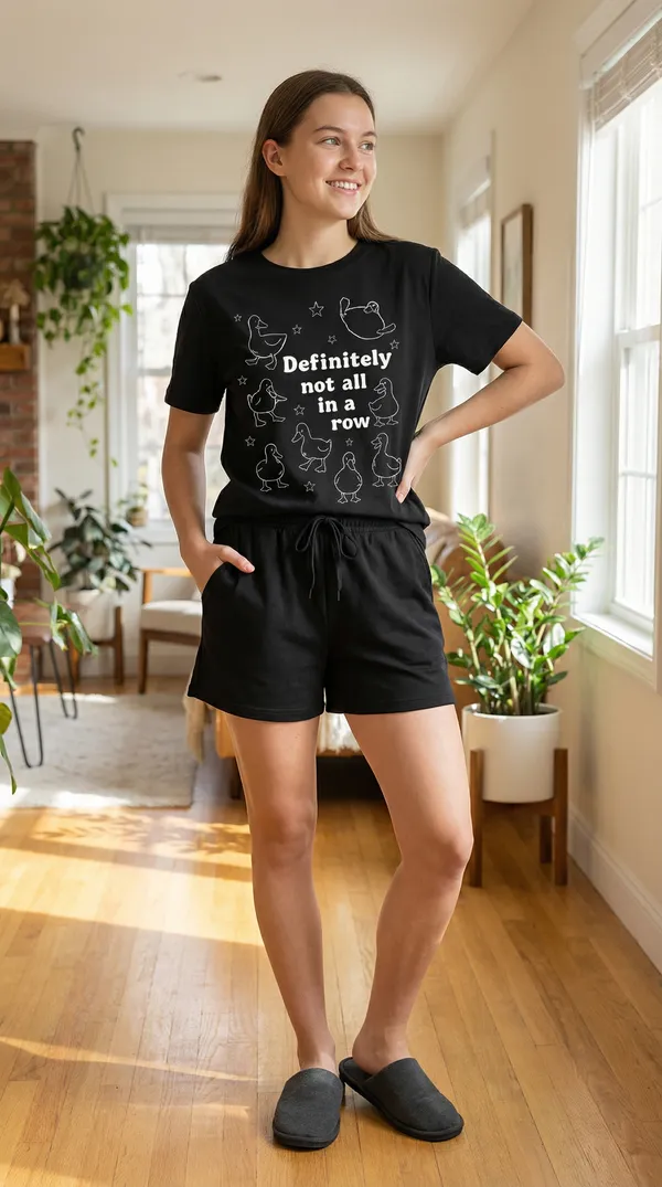Fasense_Women's_Premium_Tencel_Shorts_Set_-_"Definitely_Not_All_In_A_Row"_Duck_Print_Night_Suit
