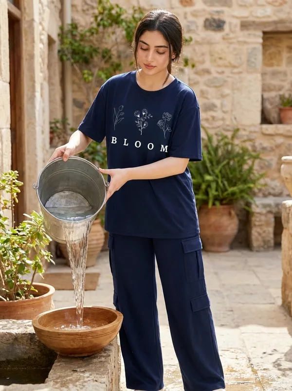 Fasense_Women's_Tencel_"Bloom"_Printed_Night_Suit_-_Oversized_Half_Sleeve_Top_with_Cargo_Pyjama_Set_-_Premium_Breathable_Loungewear