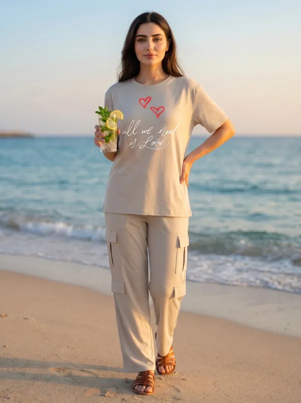 Fasense_Women's_"All_We_Need_Is_Love"_Heart_Print_Co-ords_Set_-_Tencel_Super_Soft_Modal_Lycra_Top_and_Cargo_Set