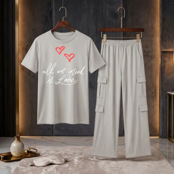 Fasense_Women's_"All_We_Need_Is_Love"_Heart_Print_Co-ords_Set_-_Tencel_Super_Soft_Modal_Lycra_Top_and_Cargo_Set