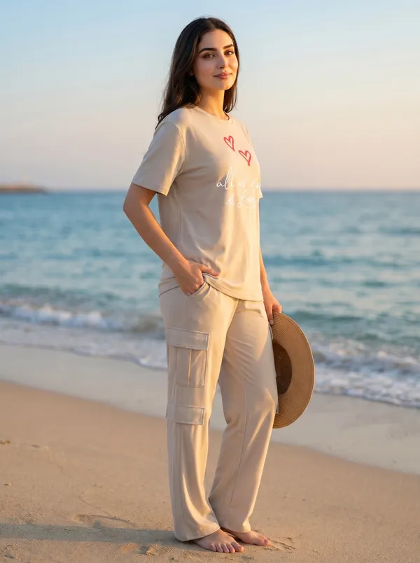 Fasense_Women's_"All_We_Need_Is_Love"_Heart_Print_Co-ords_Set_-_Tencel_Super_Soft_Modal_Lycra_Top_and_Cargo_Set