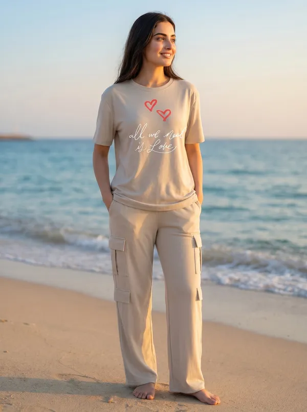 Fasense_Women's_"All_We_Need_Is_Love"_Heart_Print_Co-ords_Set_-_Tencel_Super_Soft_Modal_Lycra_Top_and_Cargo_Set