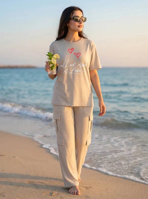 Fasense_Women's_"All_We_Need_Is_Love"_Heart_Print_Co-ords_Set_-_Tencel_Super_Soft_Modal_Lycra_Top_and_Cargo_Set
