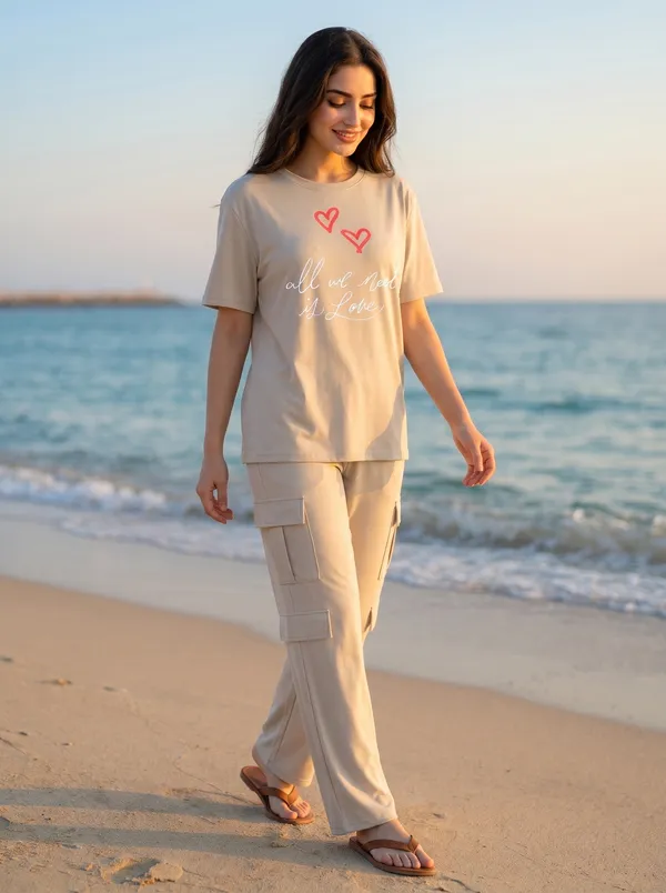 Fasense_Women's_"All_We_Need_Is_Love"_Heart_Print_Co-ords_Set_-_Tencel_Super_Soft_Modal_Lycra_Top_and_Cargo_Set