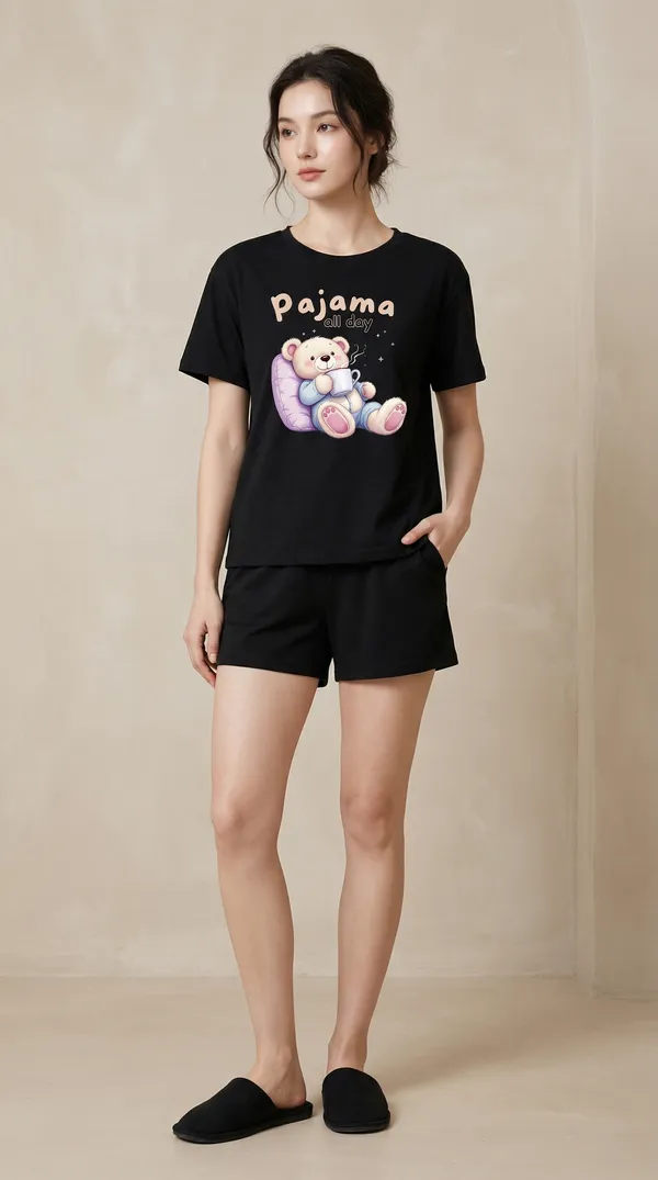 Fasense_Women's_Ultra-Soft_Tencel_Modal_Night_Suit_-_"Pajama_All_Day"_Bear_Print_Top_and_Shorts_Set_with_Side_Pockets