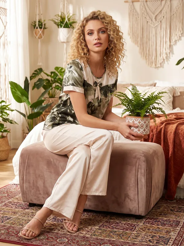Women's_Floral_&_Champagne_Satin_Night_Suit_-_Short_Sleeve_Top_and_Pyjama_Set