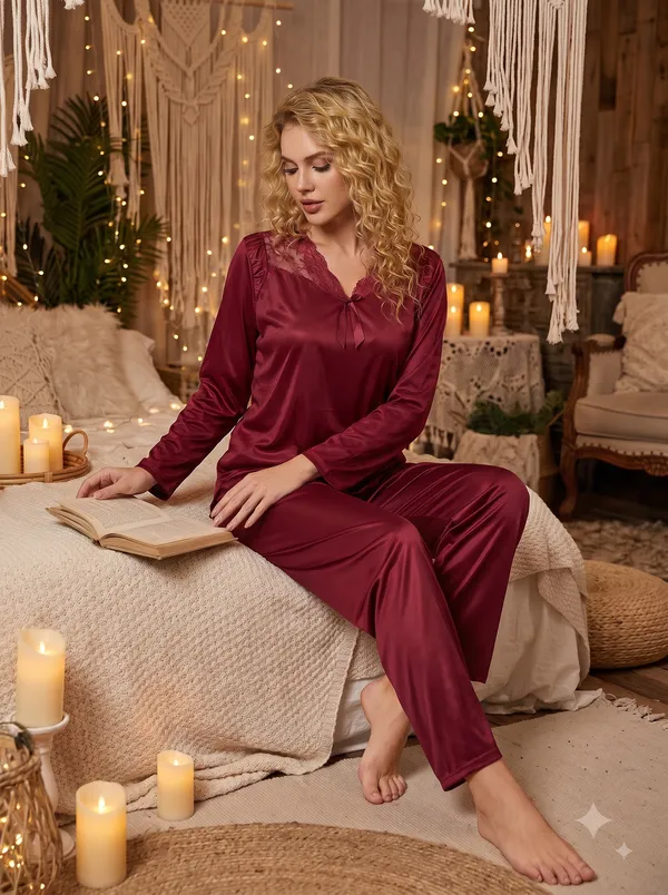 Women's_Soft_Maroon_Satin_Night_Suit_-_Long_Sleeve_Top_and_Pyjama_Set