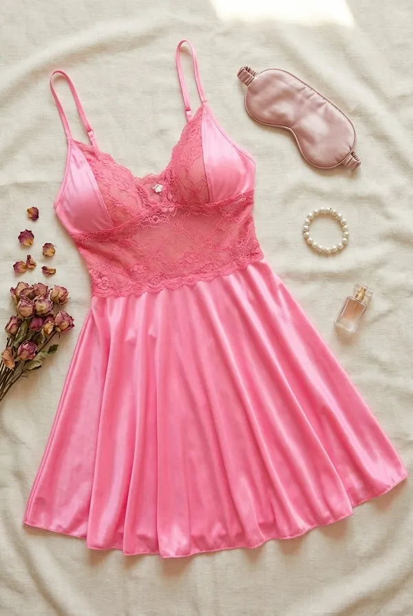 Fasense_Women_Lycra_Satin_Babydoll_Nightdress_with_Lace,_Sleeveless_V-Neck_Nightwear_for_Women