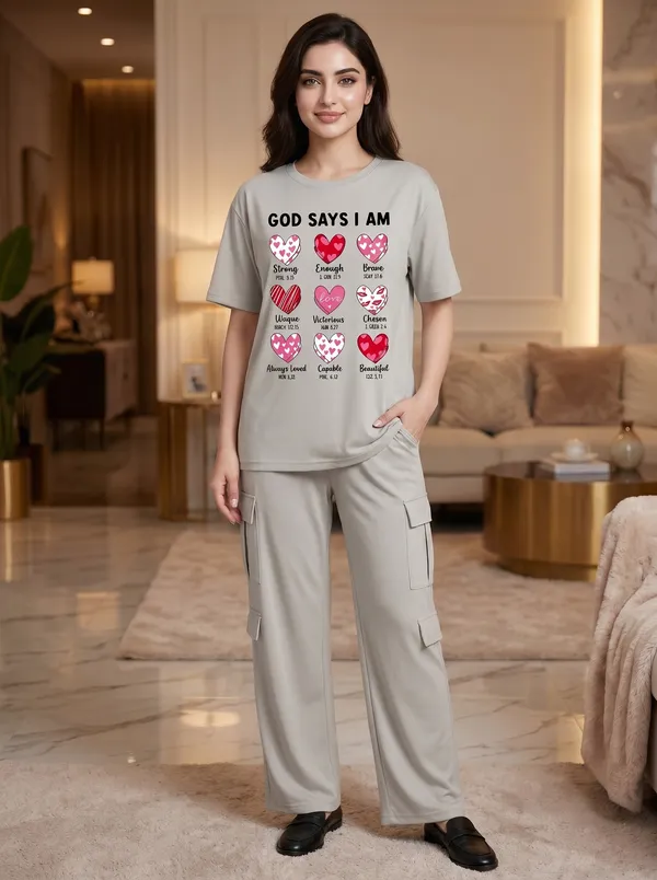 Fasense_Women's_"God_Says_I_Am"_Heart_Print_Co-ords_Set_-_Tencel_Super_Soft_Modal_Lycra_Top_and_Cargo_Set