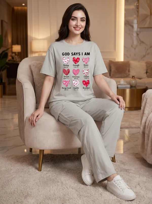 Fasense_Women's_"God_Says_I_Am"_Heart_Print_Co-ords_Set_-_Tencel_Super_Soft_Modal_Lycra_Top_and_Cargo_Set