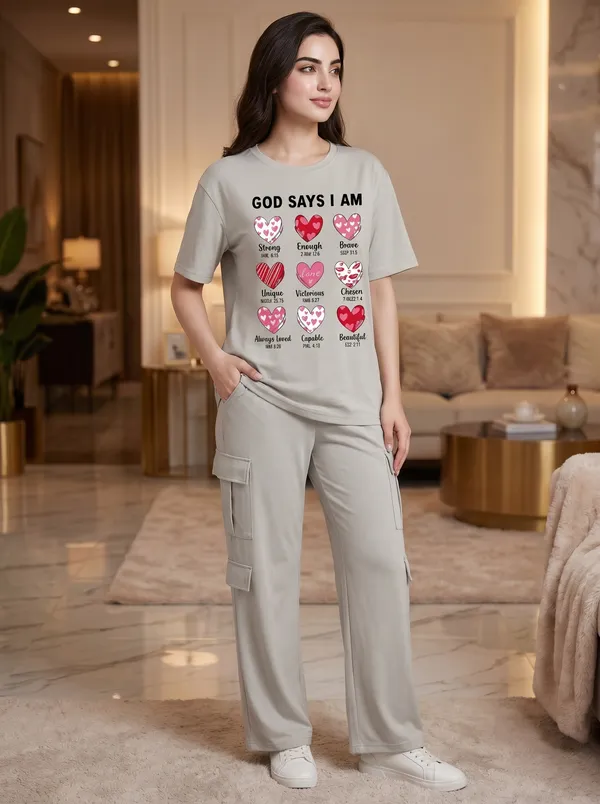 Fasense_Women's_"God_Says_I_Am"_Heart_Print_Co-ords_Set_-_Tencel_Super_Soft_Modal_Lycra_Top_and_Cargo_Set
