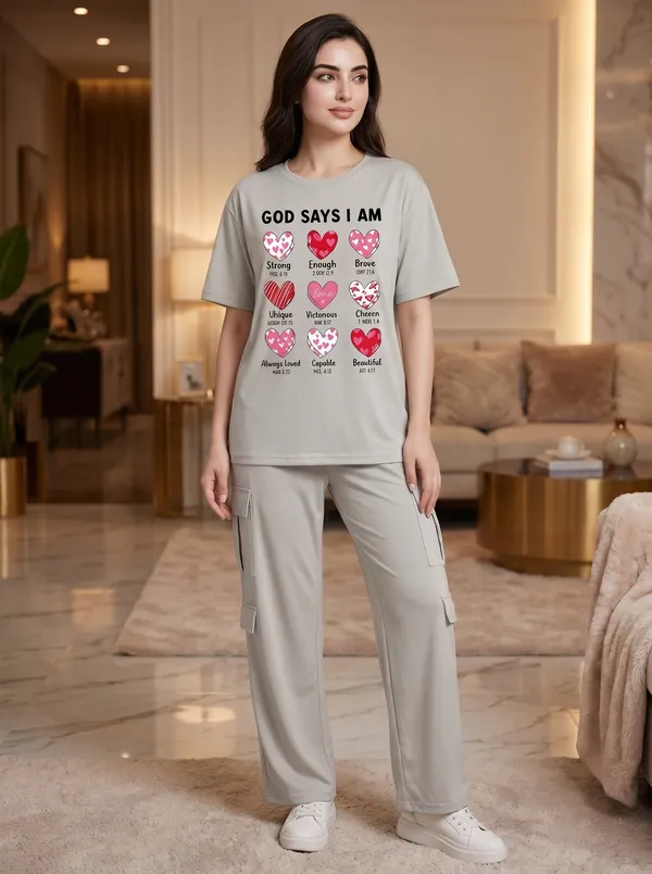 Fasense_Women's_"God_Says_I_Am"_Heart_Print_Co-ords_Set_-_Tencel_Super_Soft_Modal_Lycra_Top_and_Cargo_Set