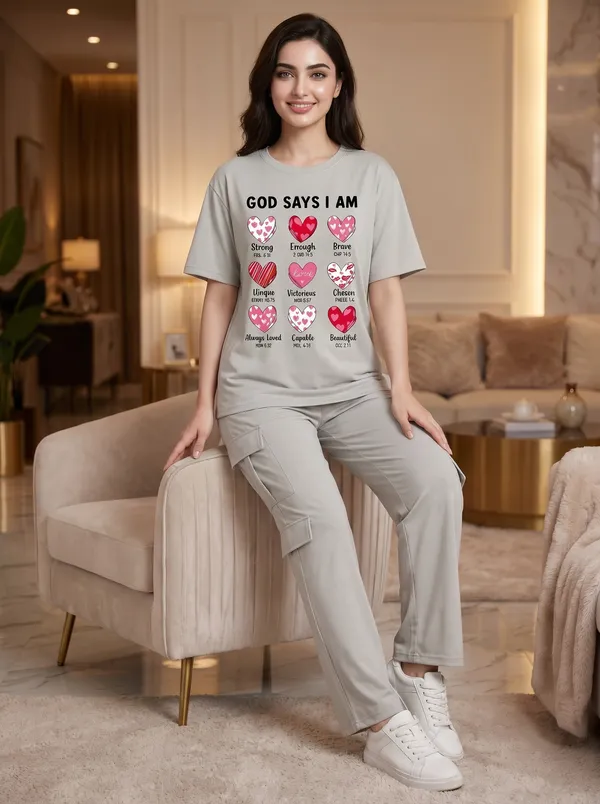 Fasense_Women's_"God_Says_I_Am"_Heart_Print_Co-ords_Set_-_Tencel_Super_Soft_Modal_Lycra_Top_and_Cargo_Set