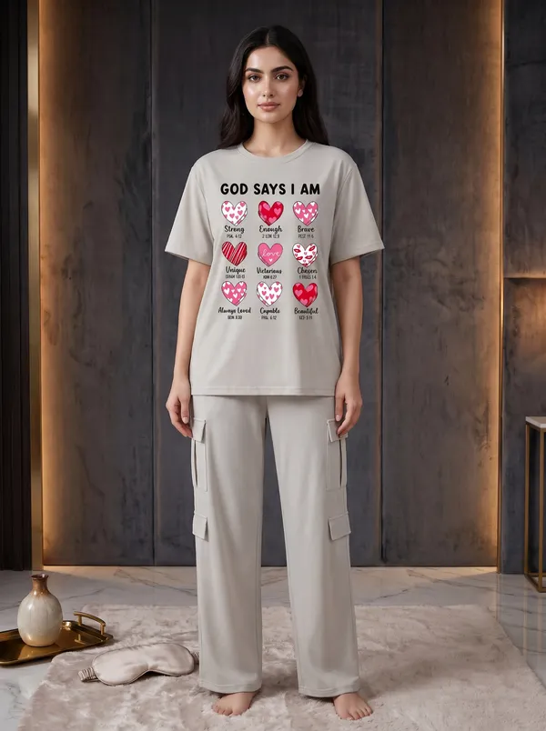 Fasense_Women's_"God_Says_I_Am"_Heart_Print_Co-ords_Set_-_Tencel_Super_Soft_Modal_Lycra_Top_and_Cargo_Set