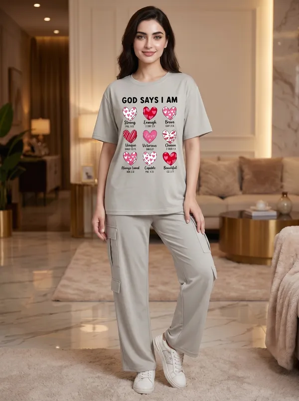 Fasense_Women's_"God_Says_I_Am"_Heart_Print_Co-ords_Set_-_Tencel_Super_Soft_Modal_Lycra_Top_and_Cargo_Set
