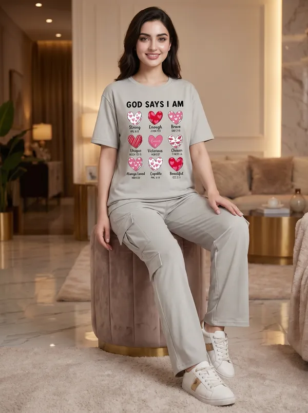 Fasense_Women's_"God_Says_I_Am"_Heart_Print_Co-ords_Set_-_Tencel_Super_Soft_Modal_Lycra_Top_and_Cargo_Set