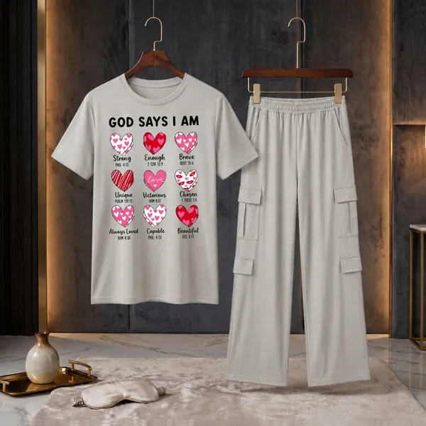 Fasense_Women's_"God_Says_I_Am"_Heart_Print_Co-ords_Set_-_Tencel_Super_Soft_Modal_Lycra_Top_and_Cargo_Set
