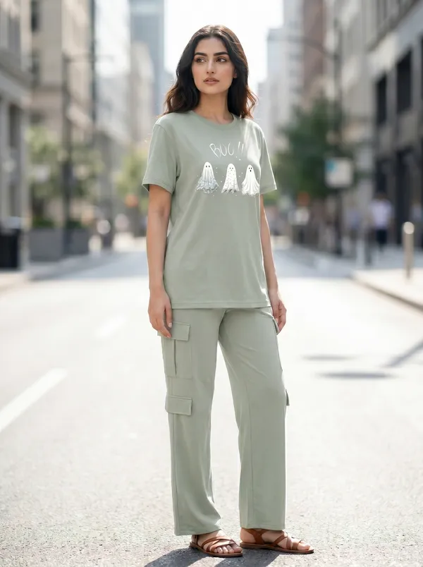 Fasense_Women's_"BOO!!"_Ghost_Print_Oversized_T-Shirt_and_Cargo_Set_-_Soft_Graphic_Night_Suit