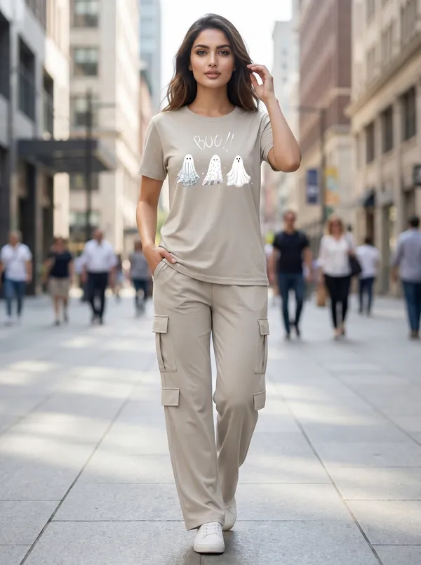 Fasense_Women's_"BOO!!"_Ghost_Print_Oversized_T-Shirt_and_Cargo_Set_-_Soft_Graphic_Night_Suit