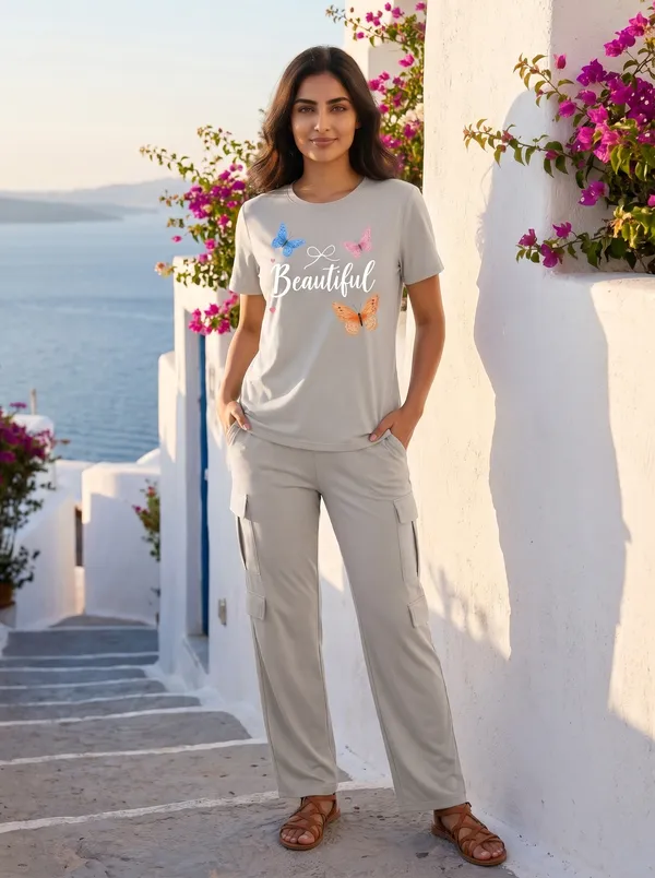 Fasense_Women's_"Beautiful"_Tencel_Modal_Lycra_Oversized_Tshirt_and_Cargo_Set_-_Elegant_Minimalist_Night_Suit