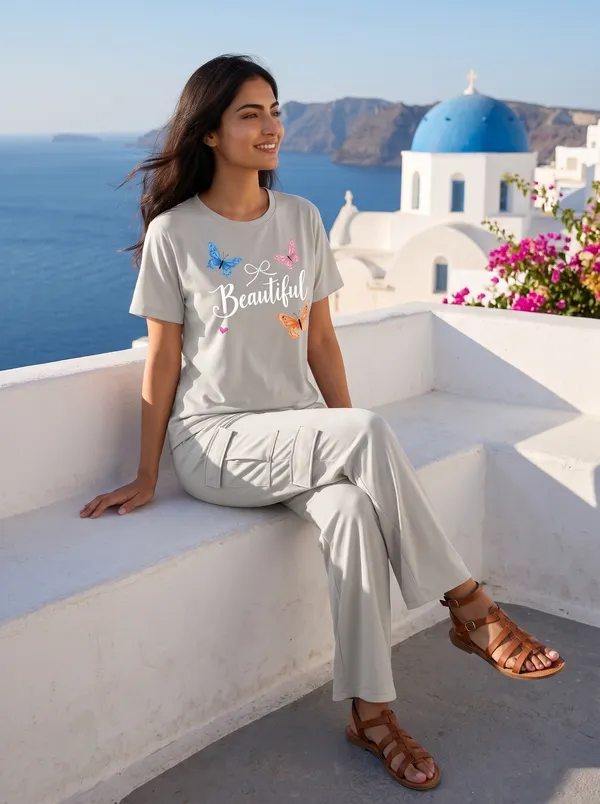Fasense_Women's_"Beautiful"_Tencel_Modal_Lycra_Oversized_Tshirt_and_Cargo_Set_-_Elegant_Minimalist_Night_Suit