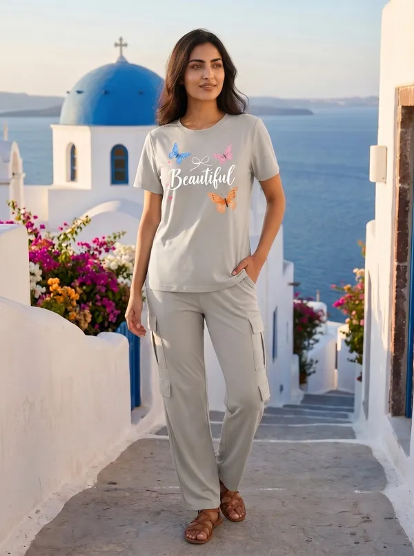 Fasense_Women's_"Beautiful"_Tencel_Modal_Lycra_Oversized_Tshirt_and_Cargo_Set_-_Elegant_Minimalist_Night_Suit