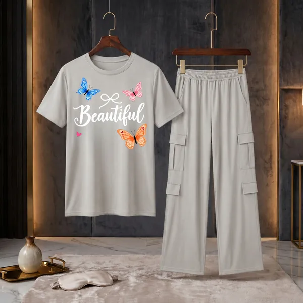 Fasense_Women's_"Beautiful"_Tencel_Modal_Lycra_Oversized_Tshirt_and_Cargo_Set_-_Elegant_Minimalist_Night_Suit