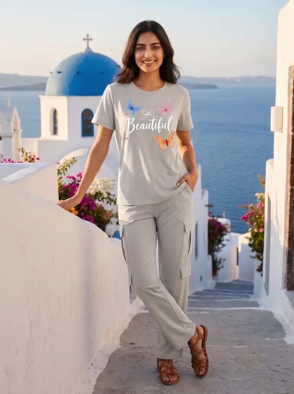 Fasense_Women's_"Beautiful"_Tencel_Modal_Lycra_Oversized_Tshirt_and_Cargo_Set_-_Elegant_Minimalist_Night_Suit