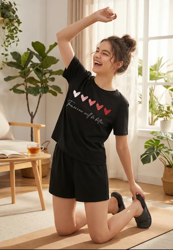 Fasense_Women's_Ultra-Soft_Tencel_Modal_Night_Suit_-_"Tomorrow_Will_Be_Better"_Top_and_Shorts_Set_with_Side_Pockets