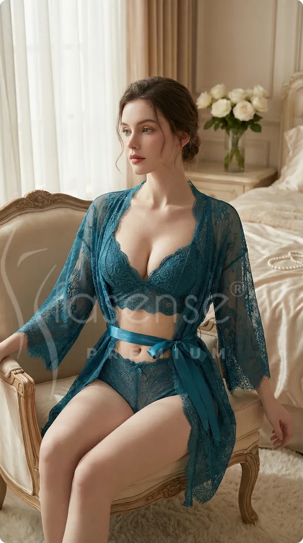 Fasense_Teal_Blue_Lace_Bridal_Lingerie_Set_with_Sheer_Robe_-_Premium_3-Piece_Honeymoon_Nightwear