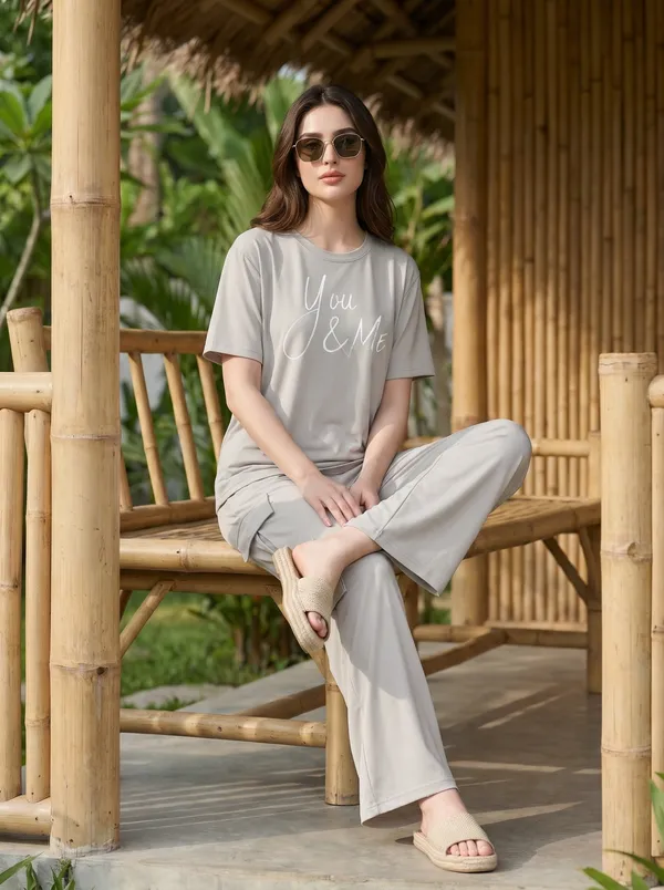 Fasense_Women's_"You_&_Me"_Script_Print_Co-ords_Set_-_Tencel_Super_Soft_Modal_Lycra_Top_and_Cargo_Set