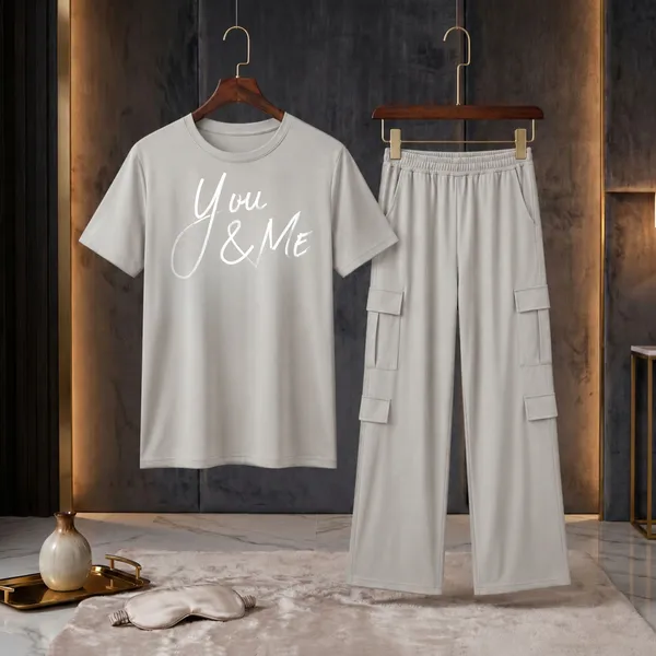Fasense_Women's_"You_&_Me"_Script_Print_Co-ords_Set_-_Tencel_Super_Soft_Modal_Lycra_Top_and_Cargo_Set