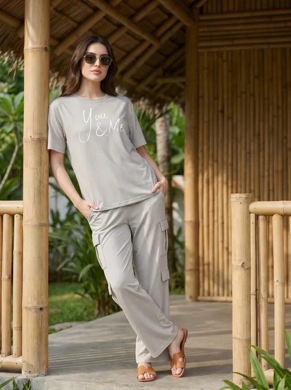 Fasense_Women's_"You_&_Me"_Script_Print_Co-ords_Set_-_Tencel_Super_Soft_Modal_Lycra_Top_and_Cargo_Set