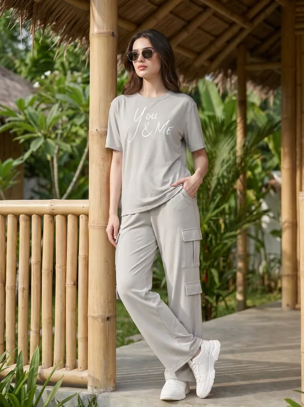 Fasense_Women's_"You_&_Me"_Script_Print_Co-ords_Set_-_Tencel_Super_Soft_Modal_Lycra_Top_and_Cargo_Set