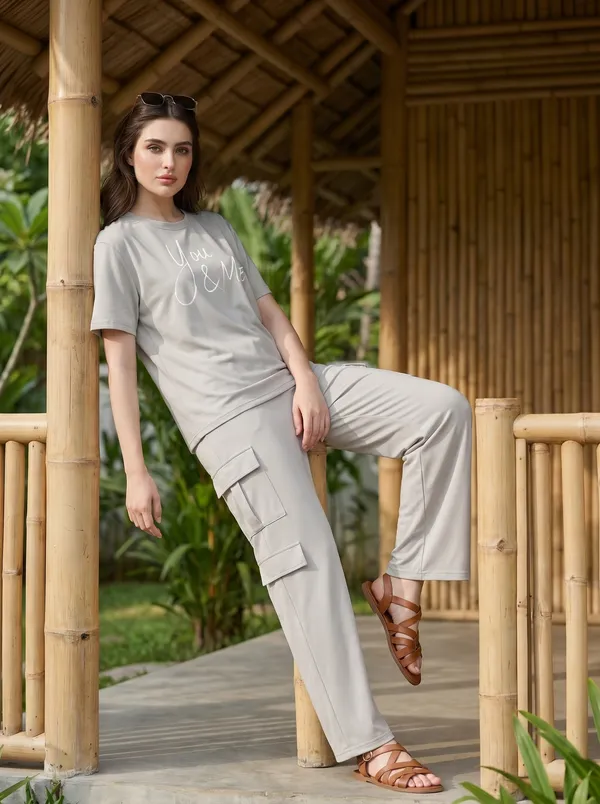 Fasense_Women's_"You_&_Me"_Script_Print_Co-ords_Set_-_Tencel_Super_Soft_Modal_Lycra_Top_and_Cargo_Set
