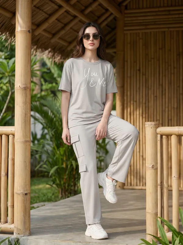 Fasense_Women's_"You_&_Me"_Script_Print_Co-ords_Set_-_Tencel_Super_Soft_Modal_Lycra_Top_and_Cargo_Set