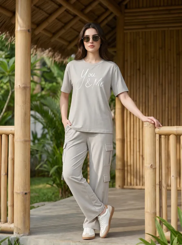 Fasense_Women's_"You_&_Me"_Script_Print_Co-ords_Set_-_Tencel_Super_Soft_Modal_Lycra_Top_and_Cargo_Set