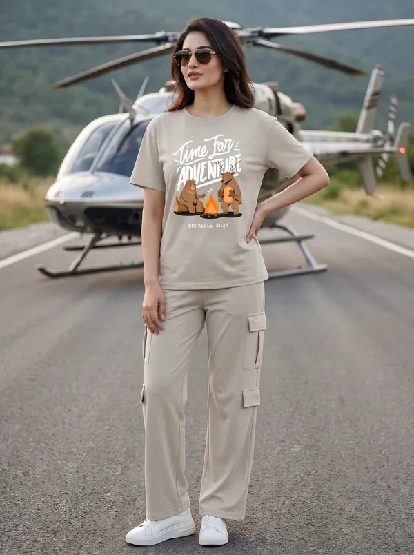 Fasense_Women's_"Adventure"_Tencel_Modal_Lycra_Oversized_Tshirt_and_Cargo_Set_-_Travel_Vibe_Night_Suit