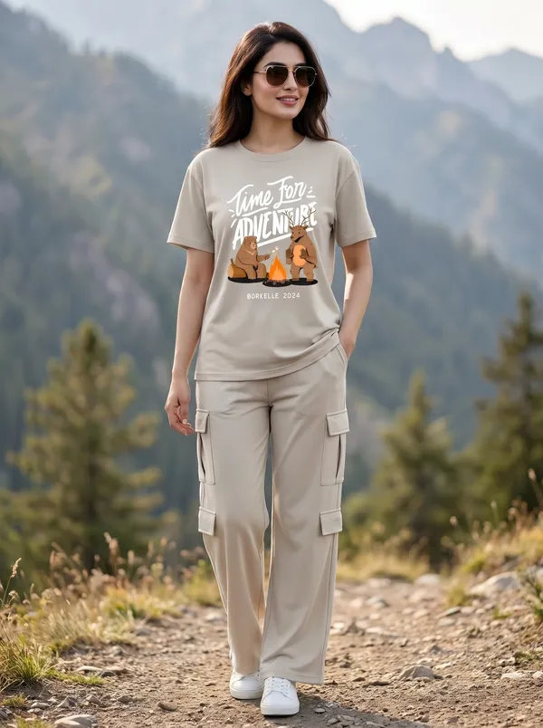 Fasense_Women's_"Adventure"_Tencel_Modal_Lycra_Oversized_Tshirt_and_Cargo_Set_-_Travel_Vibe_Night_Suit
