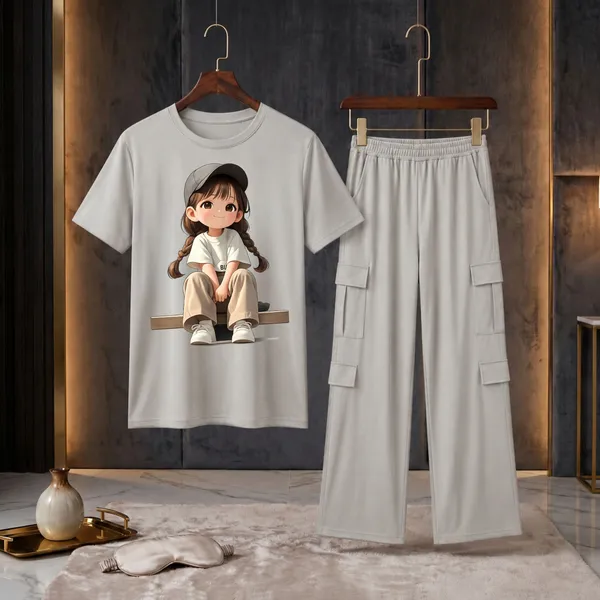 Fasense_Women's_Anime_Girl_Graphic_Print_Oversized_T-Shirt_and_Cargo_Set_-_Soft_Lounge_Night_Suit