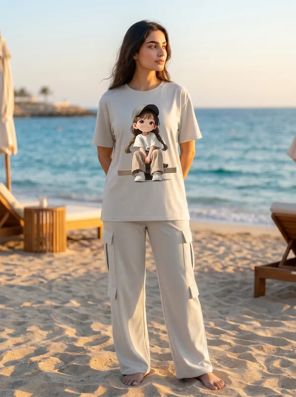 Fasense_Women's_Anime_Girl_Graphic_Print_Oversized_T-Shirt_and_Cargo_Set_-_Soft_Lounge_Night_Suit