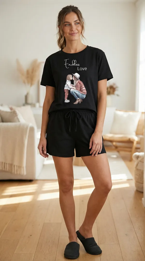 Fasense_Women's_Ultra-Soft_Tencel_Modal_Night_Suit_-_"Endless_Love"_Mother_&_Child_Top_and_Shorts_Set_with_Side_Pockets