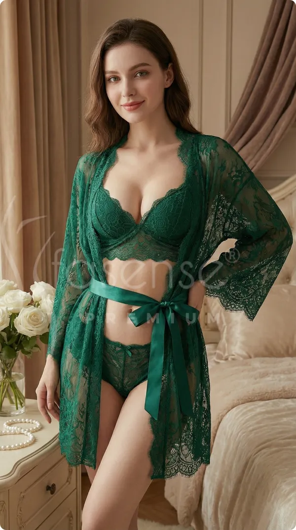 Fasense_Green_Lace_Bridal_Lingerie_Set_with_Sheer_Robe_-_Premium_3-Piece_Honeymoon_Nightwear