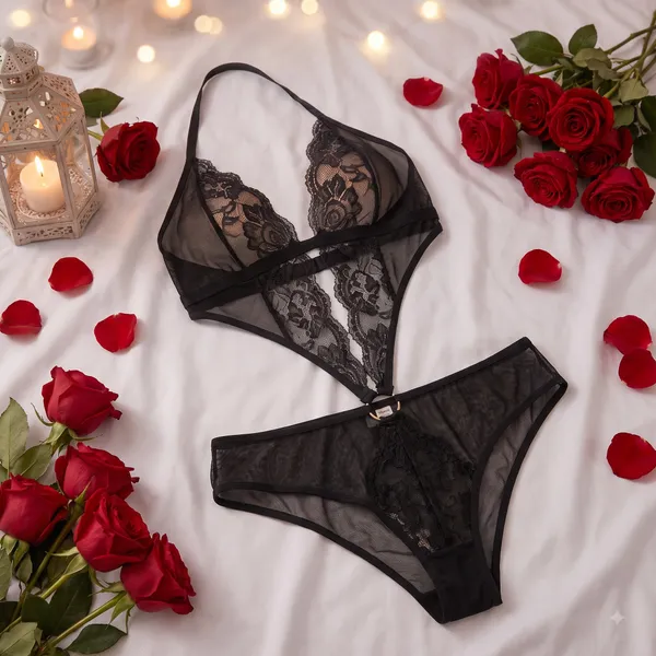 Sultry_Halter_Neck_Power_Net_Lace_Lingerie_-_High-Cut_Cutout_Bodysuit_with_O-Ring_Accent