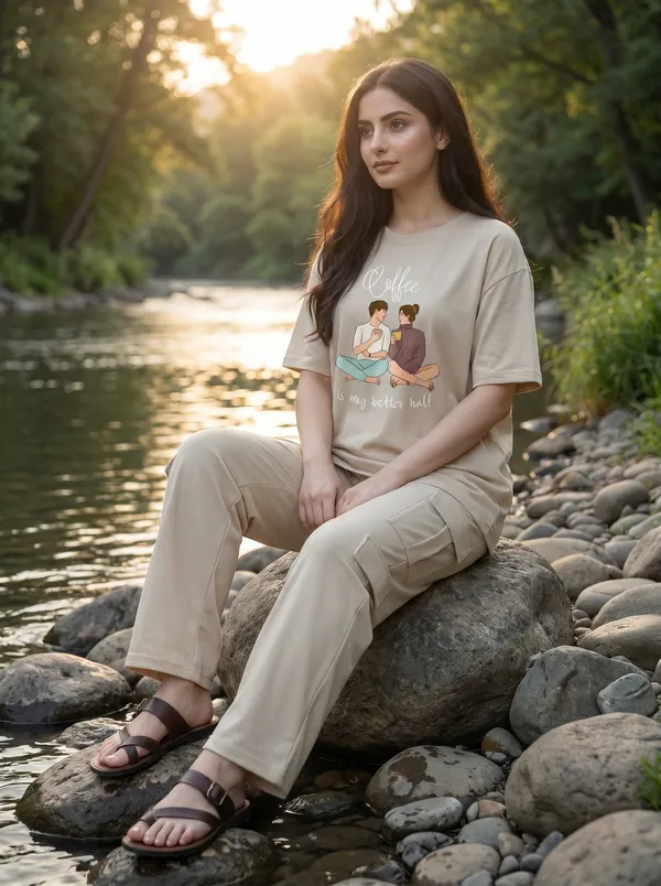 Fasense_Women's_"Coffee_is_my_Better_Half"_Tencel_Modal_Lycra_Oversized_Tshirt_and_Cargo_Set_-_Super_Soft_Breathable_Premium_Night_Suit